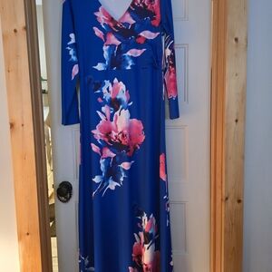 Size XL! Navy Floral Maxi Dress 3/4 Sleeve